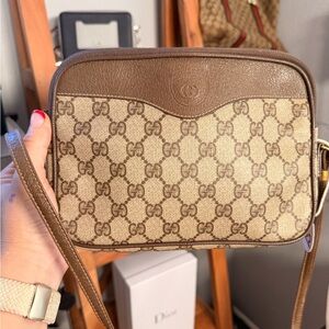 Gucci Signature Brown and Tan Crossbody Bag